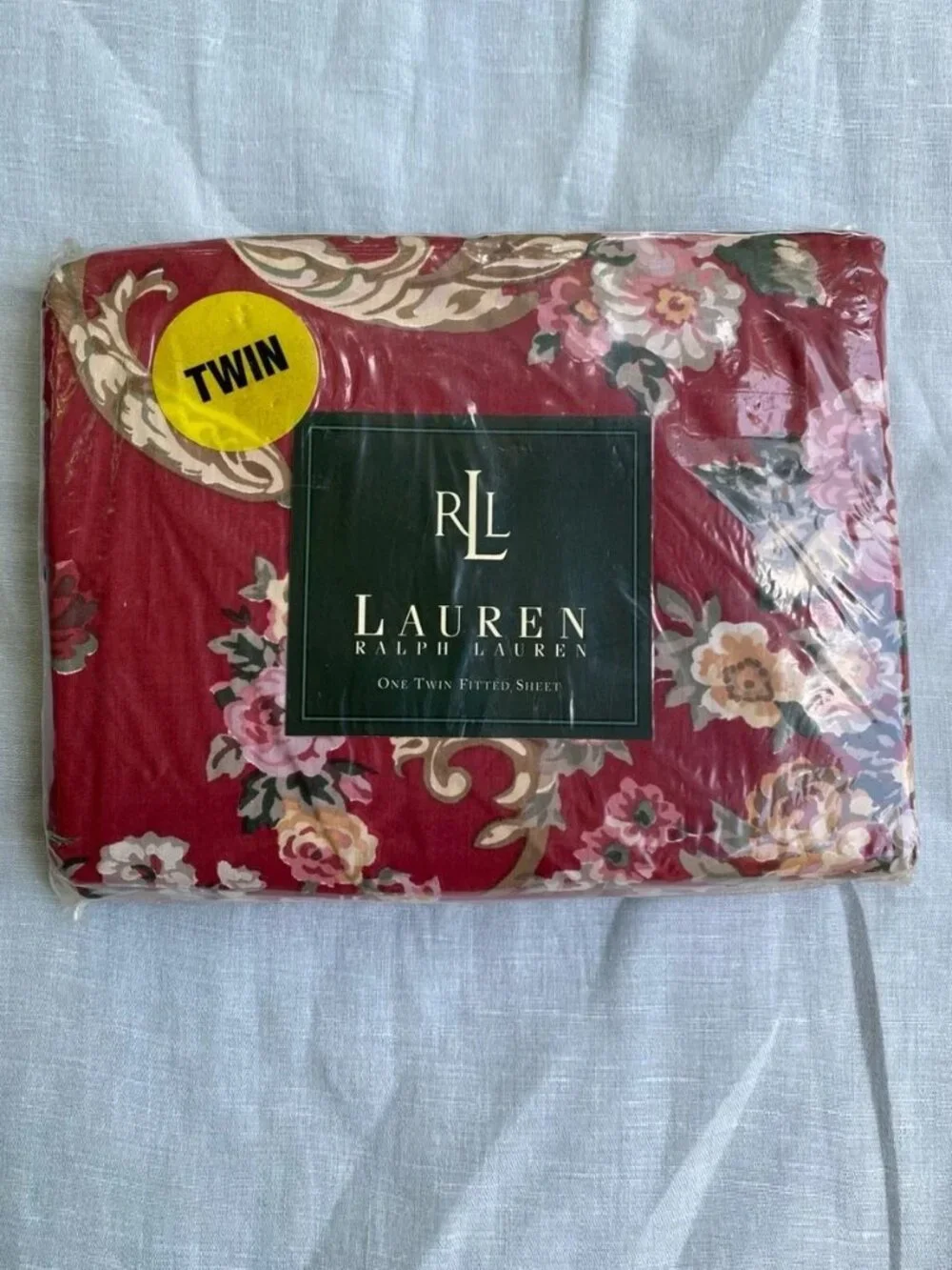 NWT Lauren Ralph Lauren vintage Marseilles floral red cotton Twin fitted sheet